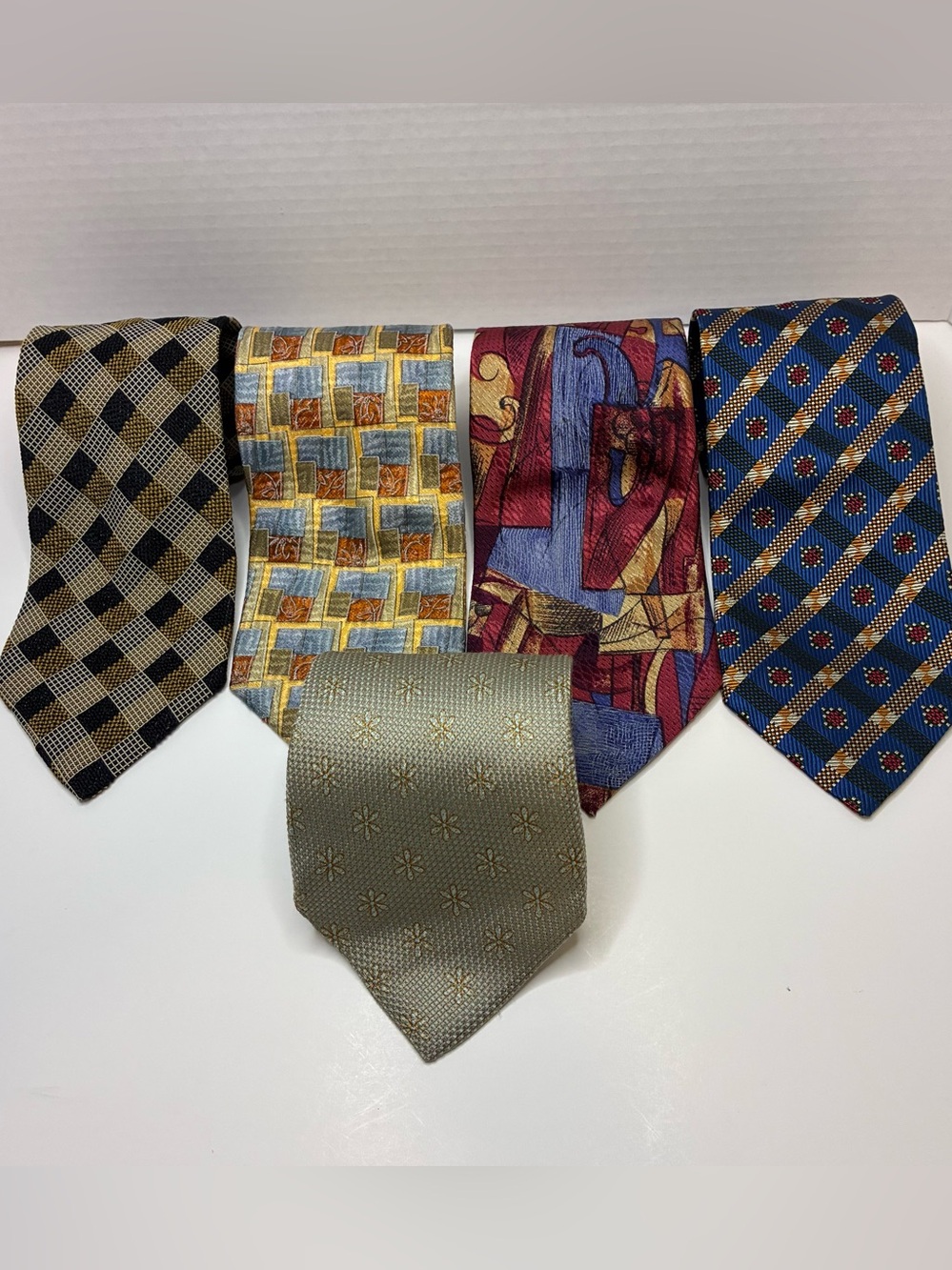 VINTAGE ERMENEGILDO ZEGNA Necktie lot of (5) Abstract, Geometric 58”-61”